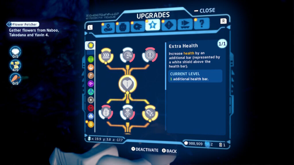 Upgrade menu in LEGO Star Wars: The Skywalker Saga.