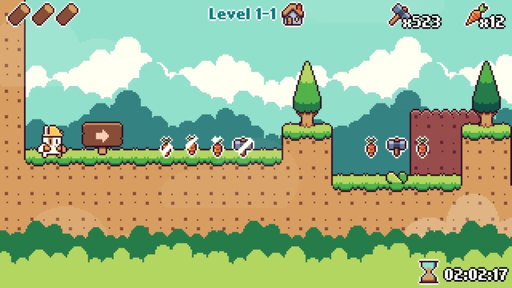 Here we see the starting level for Barry The Bunny. Surrounded with lush colours of a summer's day, the game instantly introduces you to what you need to guide you. 