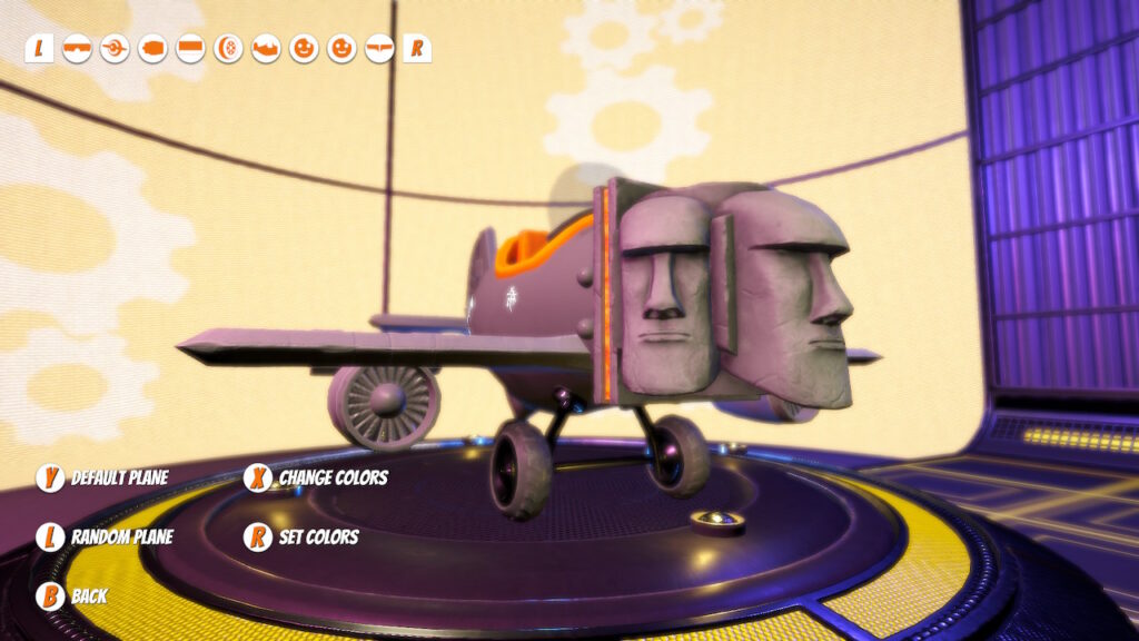 A custom plane creation with stone faces in front of the cockpit