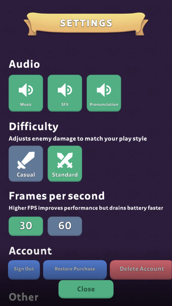 General game settings