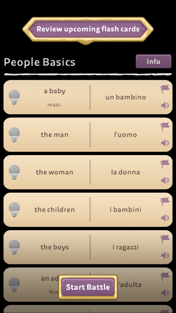 Italian vocabulary list