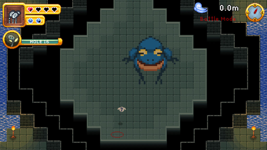 A giant frog sits in the centre of the screen in battle mode