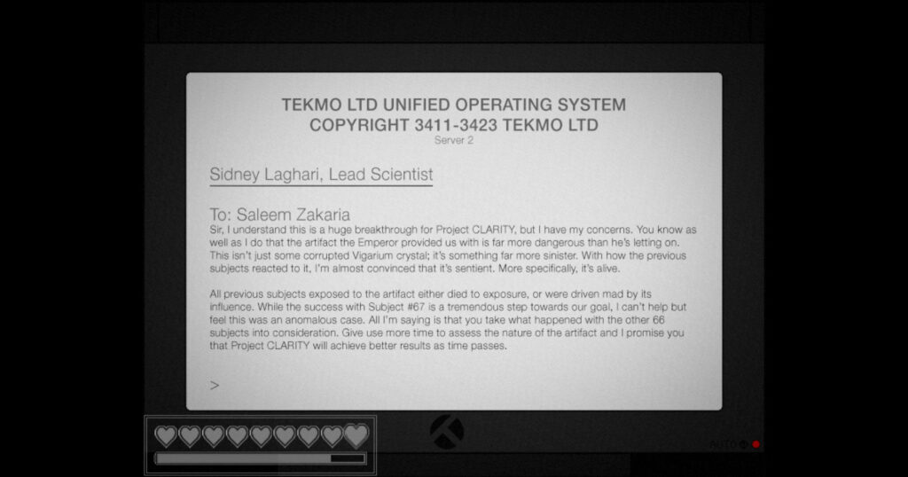 A computer screen shows an email from a lead scientist.