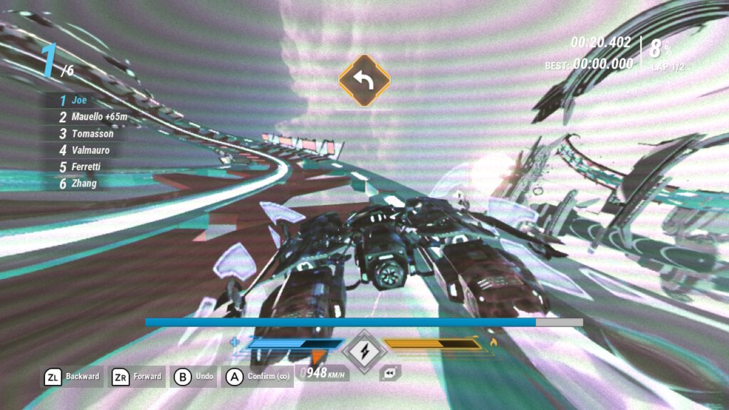 flying in the sky with a racecar that is blue