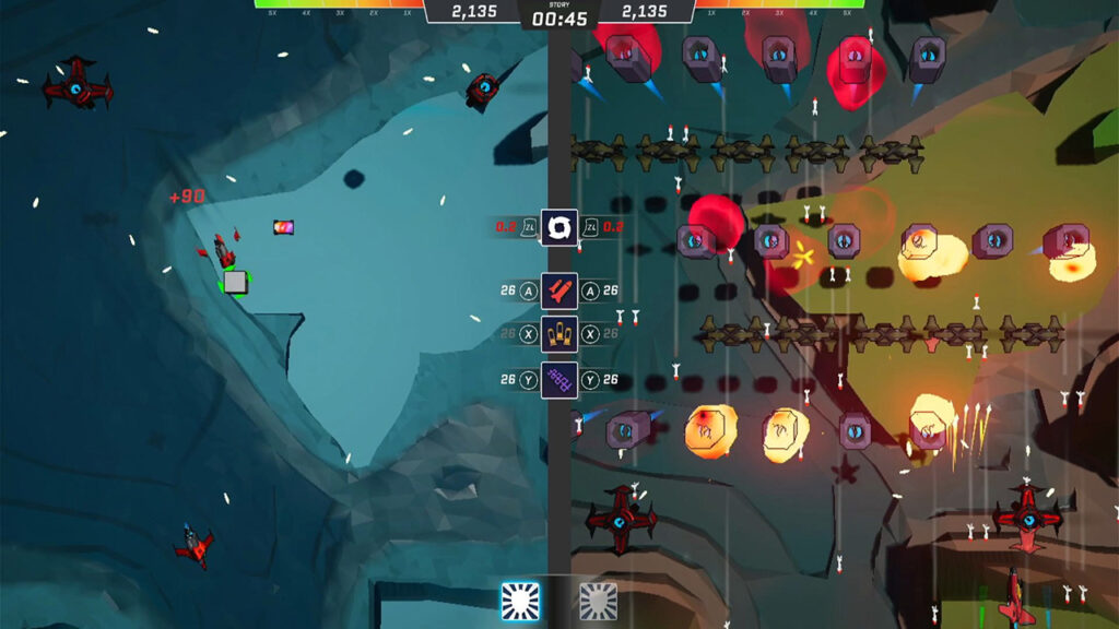 A level in Blink showing a plane manouevering between sides of the screen and around obstacles to clear the skies.