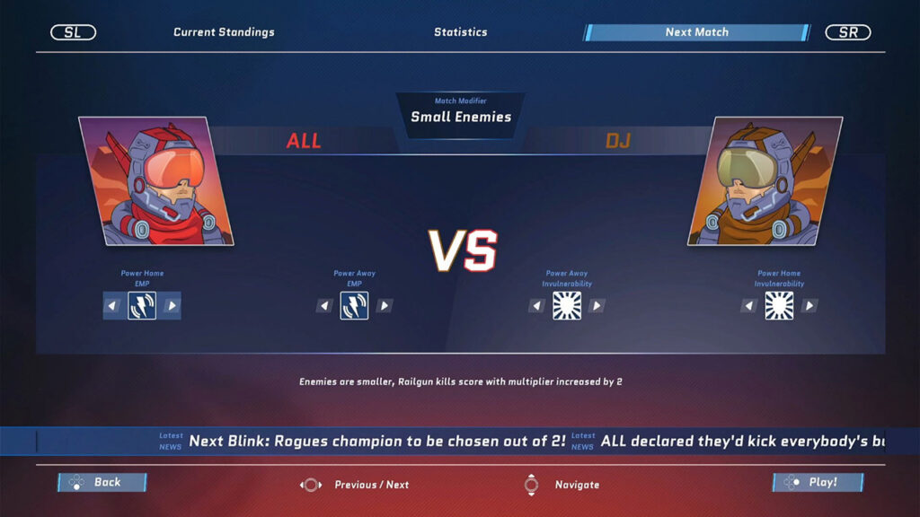 a VS screen in multiplayer mode