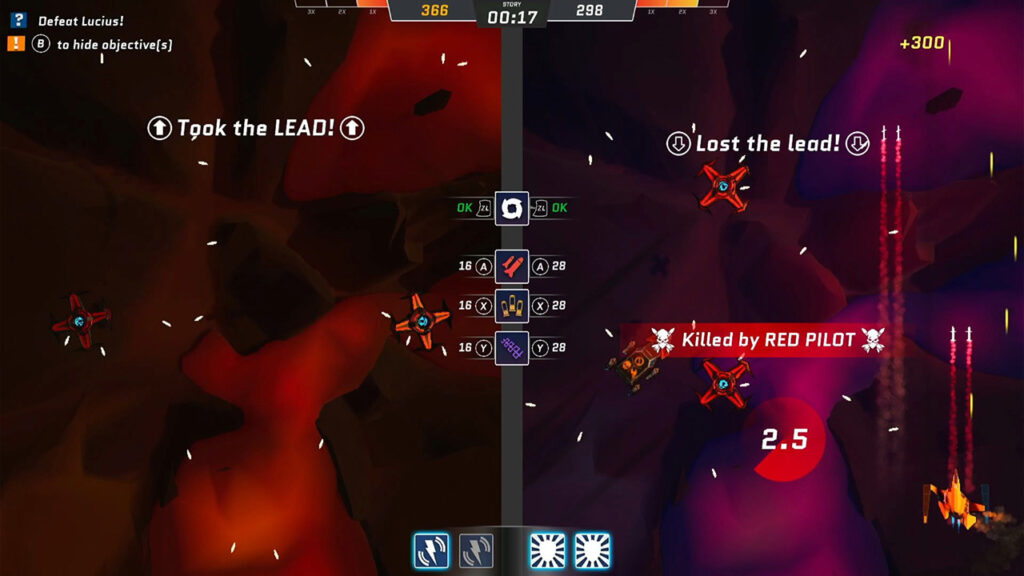 Multiplayer split screen with a red aesthetic