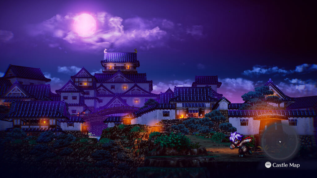 Live A Live - Review, character moving across Castle grounds set in ancient Japan