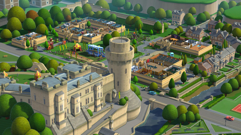 Image of a college campus full of color, classic infrastructure and people,
