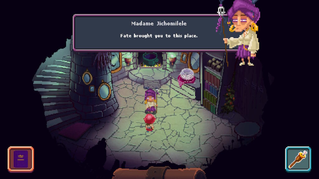 Talking to a witch in an underground lair