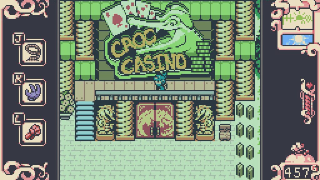 Character standing on the terrace of a casino