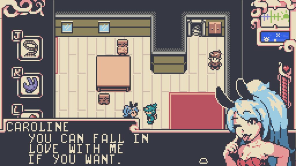 Main character talking to another character in the game where the other character says "you can fall in love with me if you want"