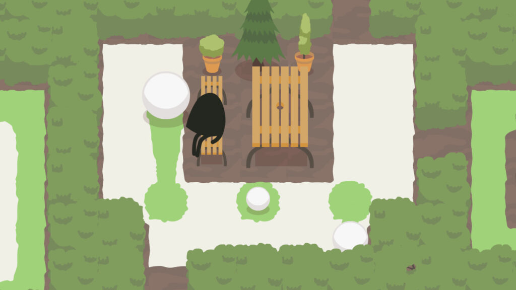 An animated shadow character sits on top of a bench