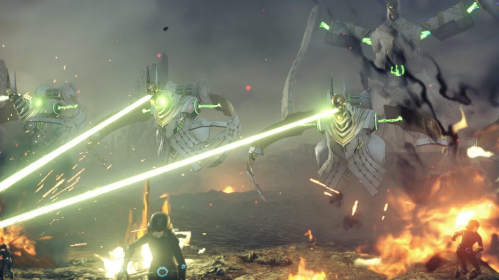 Xenoblade Chronicles 3 Review - Agnian drones fire lasers while a Kavesi troop runs