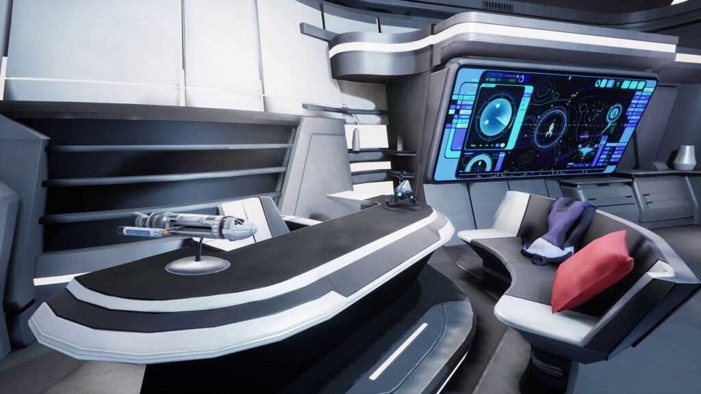 Star Trek Prodigy: Supernova Review - Del's ready room with a model of the Pheonix