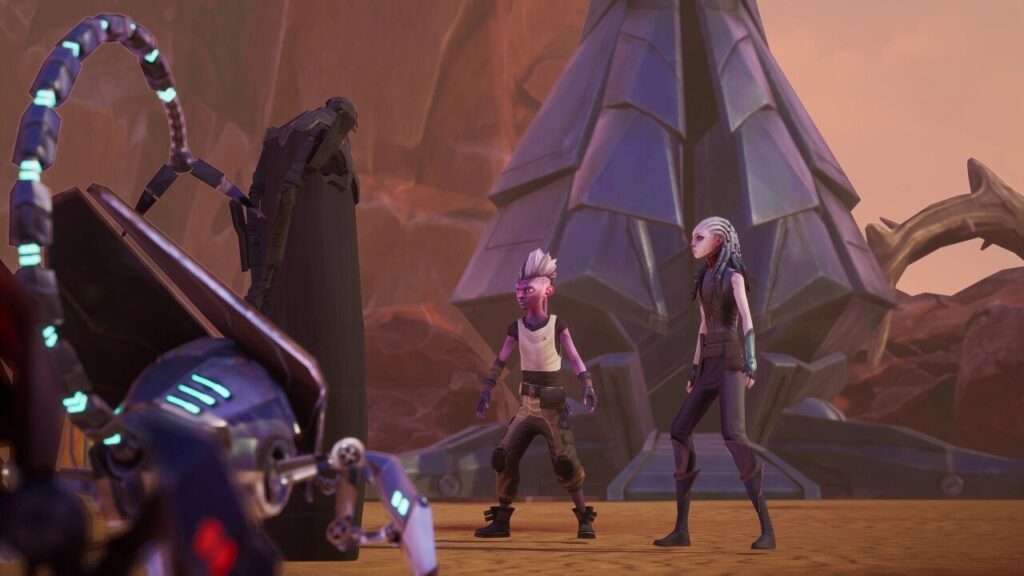 Star Trek Prodigy: Supernova Review - Del and Gwen encounter an enemy drone that's tailored for melee combat