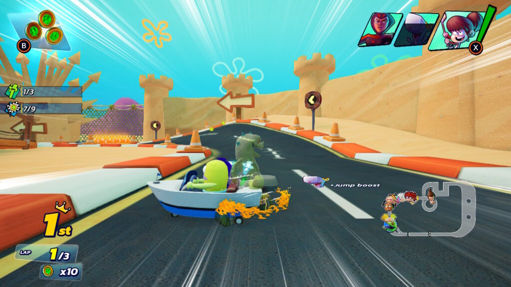 reptar crashing into another car on a racetrack