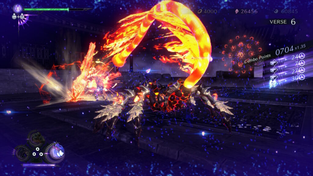 Flaming spider-scorpion demon stabbing enemies with its tail.