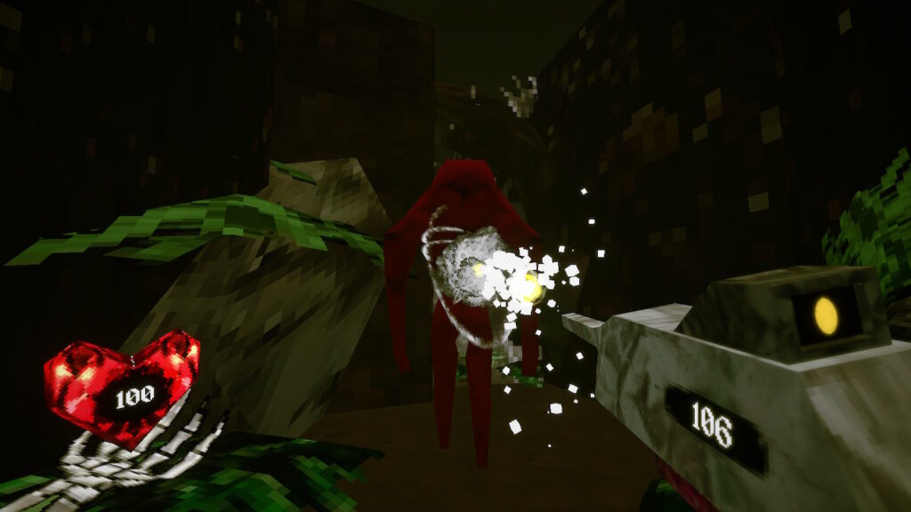 player shooting at a black figure in the dark