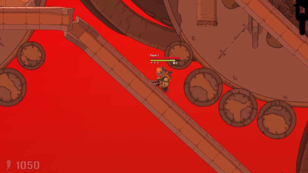 orc walking around a completely red room