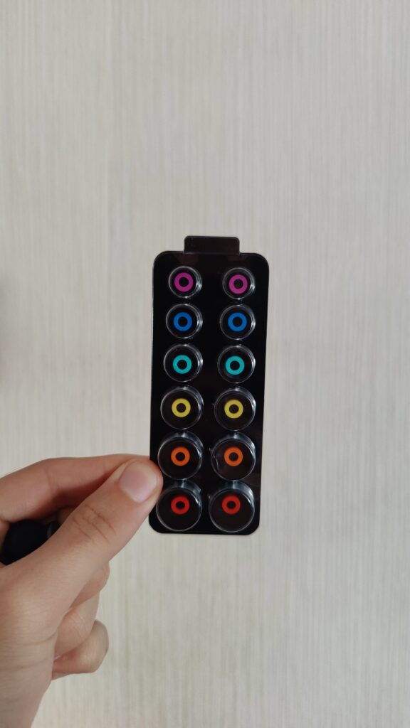 Various colours of silicone tips denote different colours