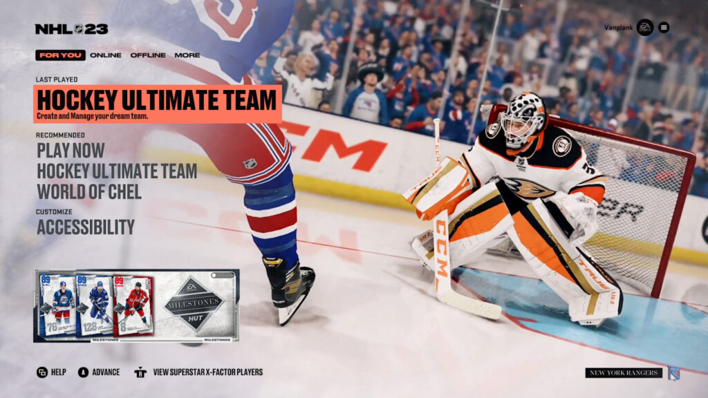 NHL 23 start screen