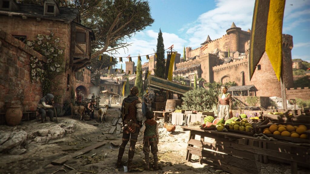 Amicia and Hugo in a village