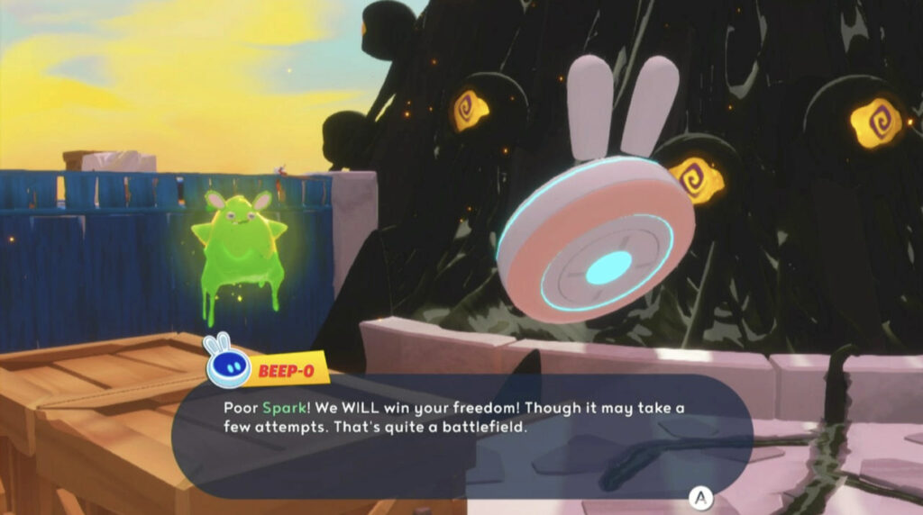 In the text box: Poos Spark! We WILL win your freedom! Though it may take a few attempts. That's quite a battlefield.