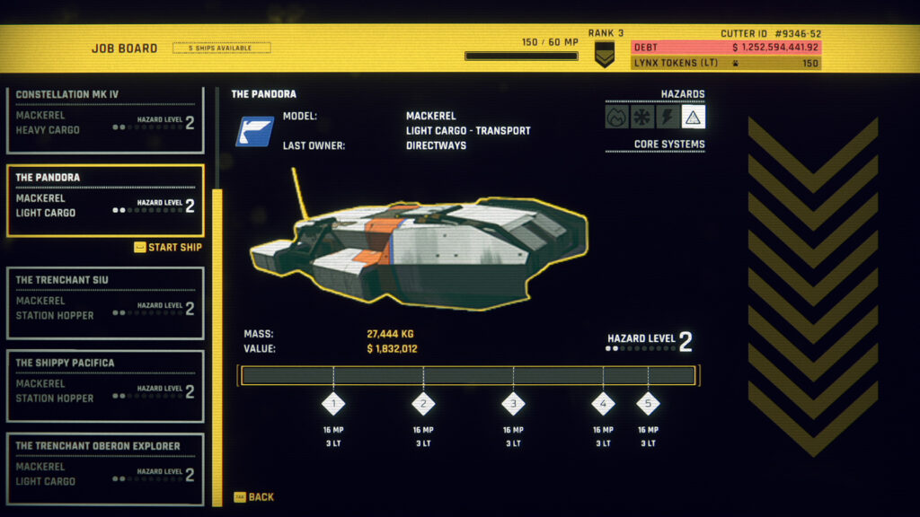 Hardspace: Shipbreaker Review - Job selection screen