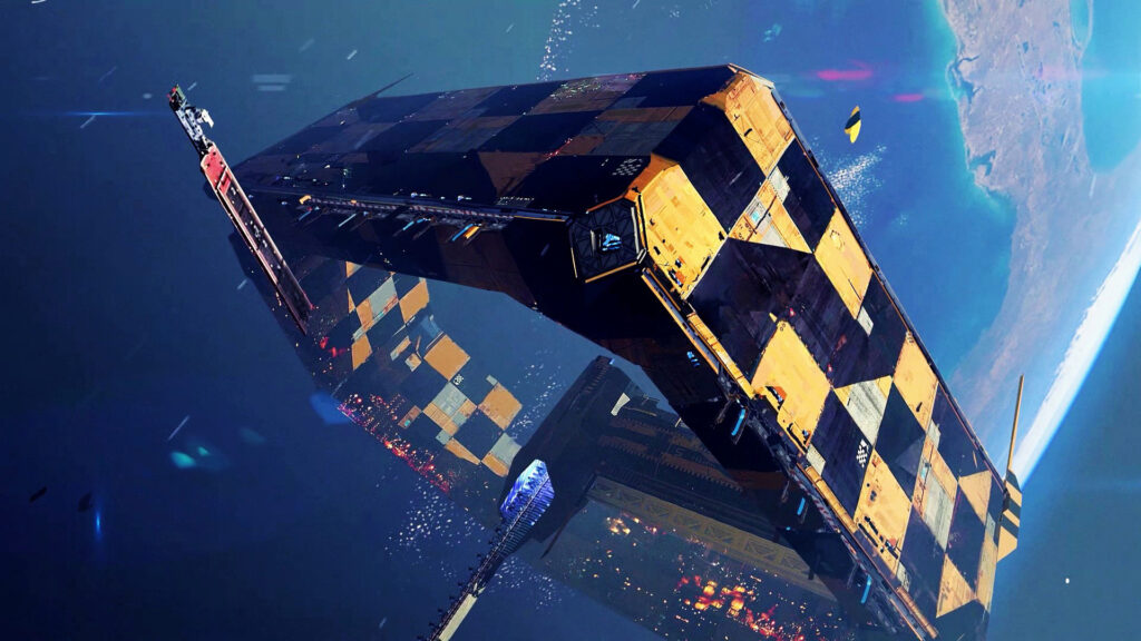 Hardspace: Shipbreaker Review - Players salvage yard with Earth in the background