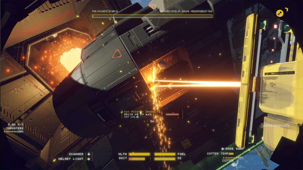 Hardspace: Shipbreaker Review - Player cutting into thruster housing