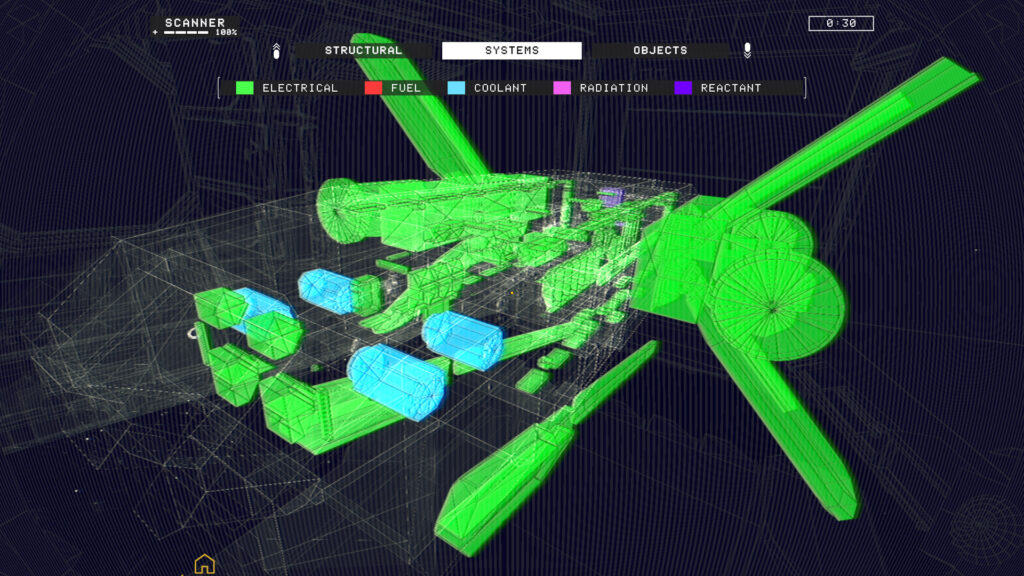 Hardspace: Shipbreaker Review - Blueprint overlay showing ships internal compartments