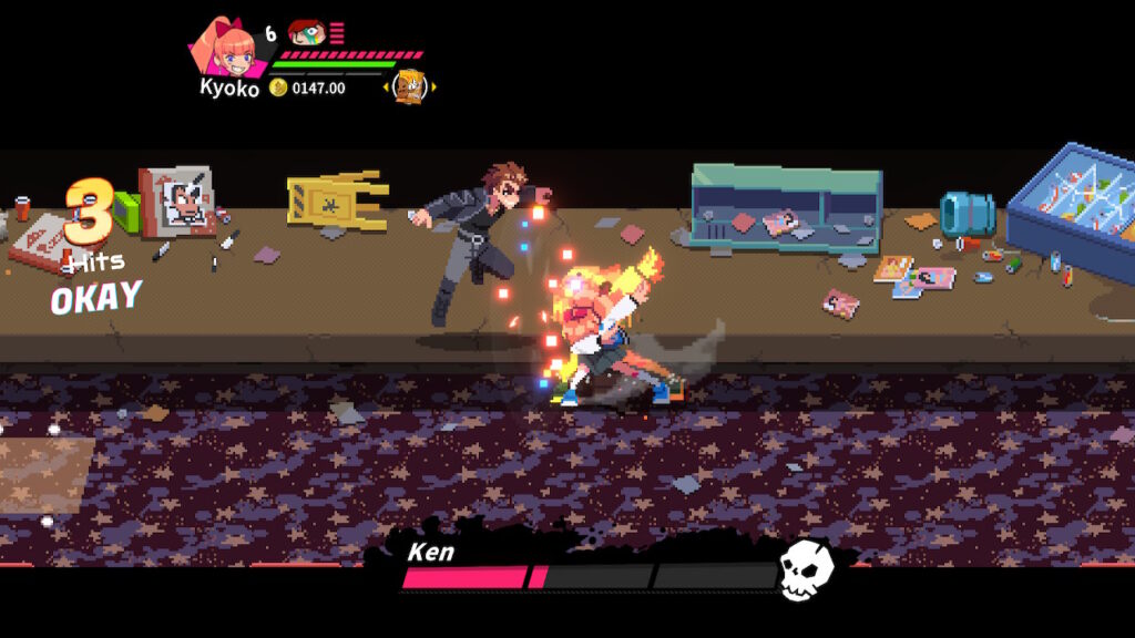 kyoko dabbing in front of an enemy, ken