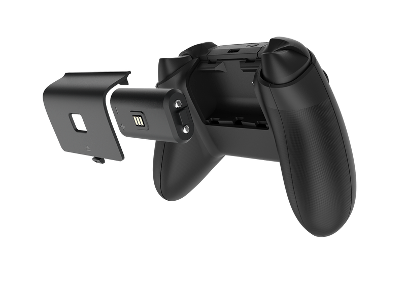 The back of a controller showing how the battery pack and cover fit