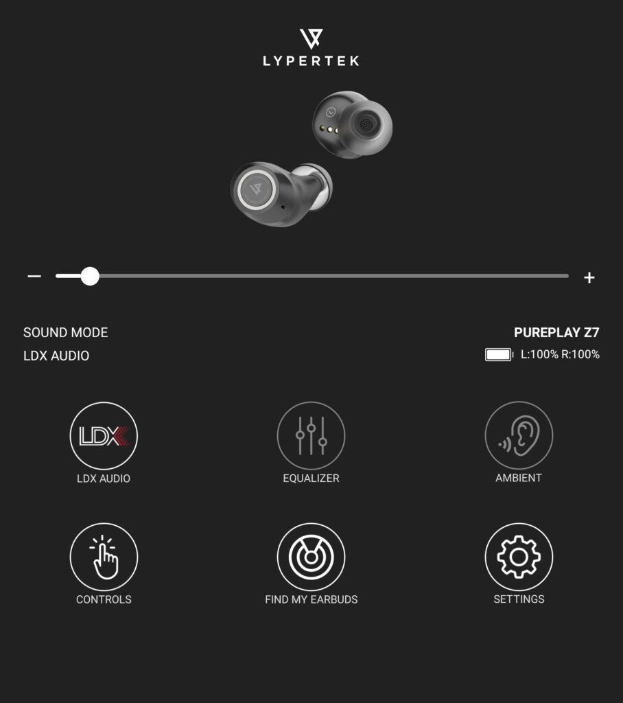 Screenshot of the Lypertek Audio App for mobile devices