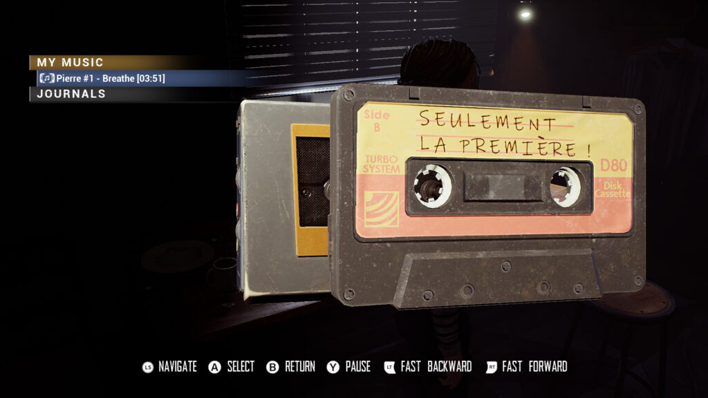 A screen showing the cassette tape you start the game with