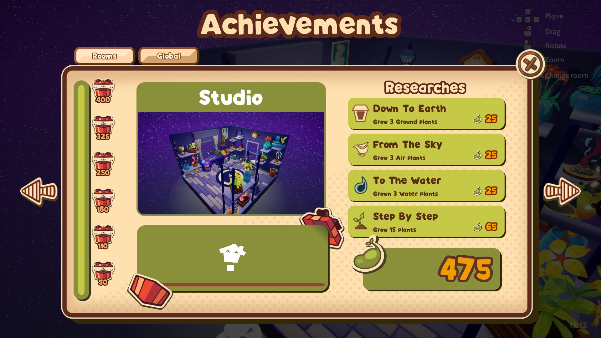 The achievements page in Garden In!