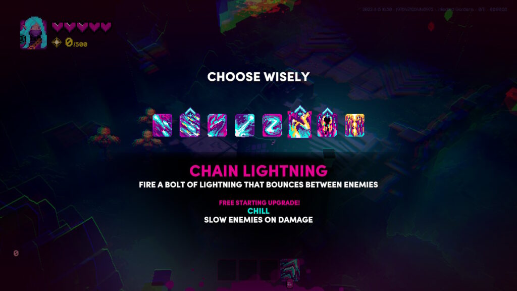 A screen showing Chain Lightning upgrade options