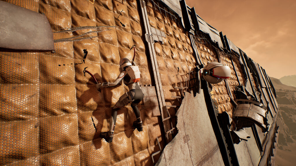 Scale across the torn metal frames of the fallen ARK.