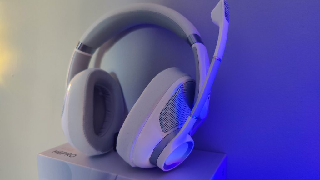 The white H6PRO is basked in a blue light hue