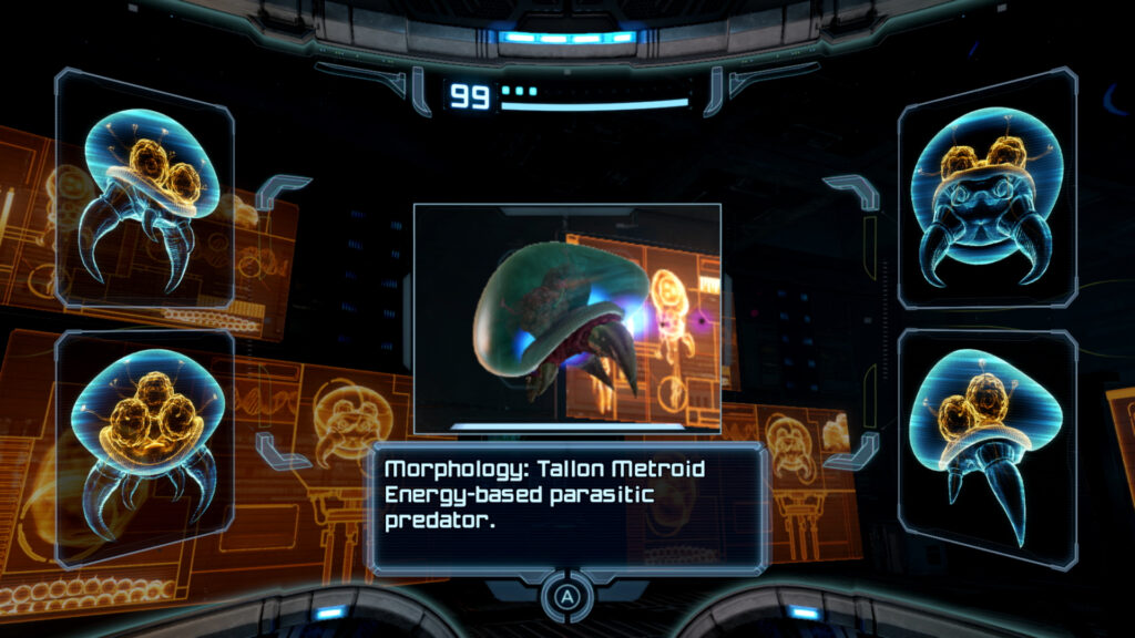 Menu UI depicting a recently scanned parasitic predator and its forms.