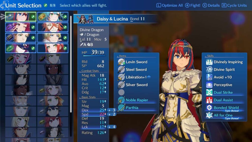 Unit selection screen in Fire Emblem Engage.