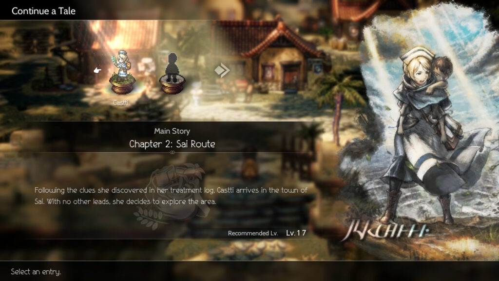 New story chapter screen for Octopath Traveler 2