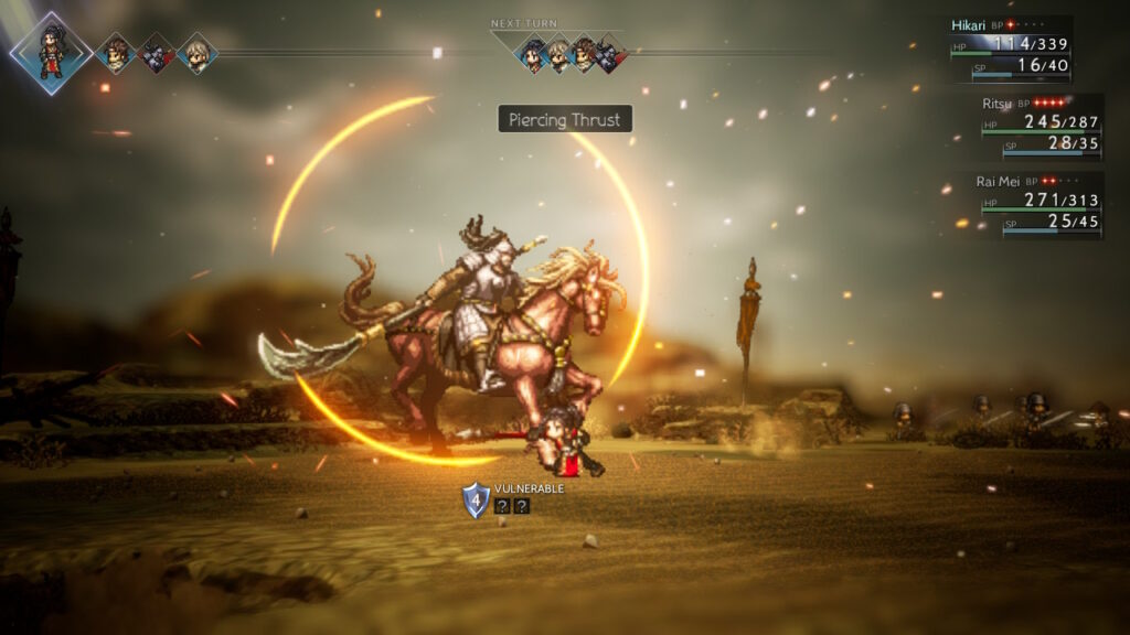 Attack animation with a character on horseback.