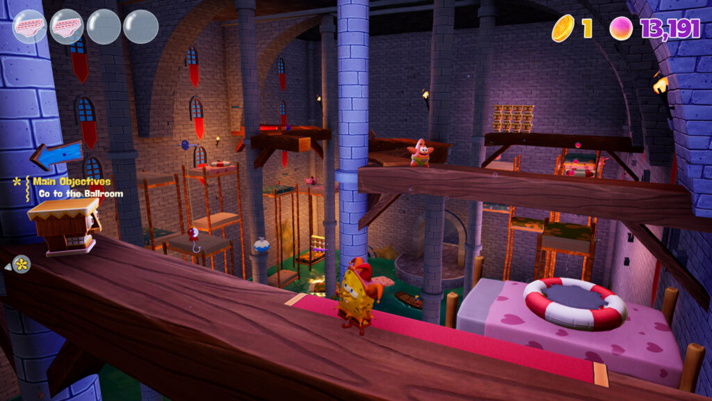 Bedroom obastacle course with jump pads and beams.