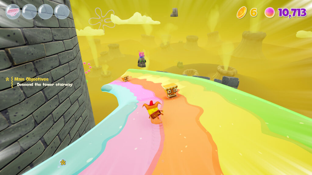 Rainbow slide with SpongeBob and various enemies.