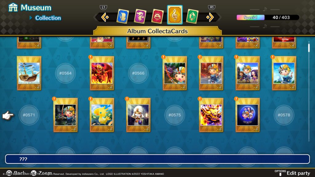 Overview page showing Theatrhythm Final Bar Line collectables.