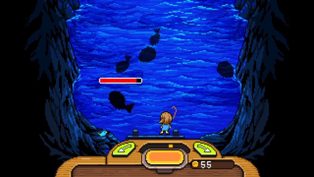 fish pulling on the line. the tension bar is almost full.