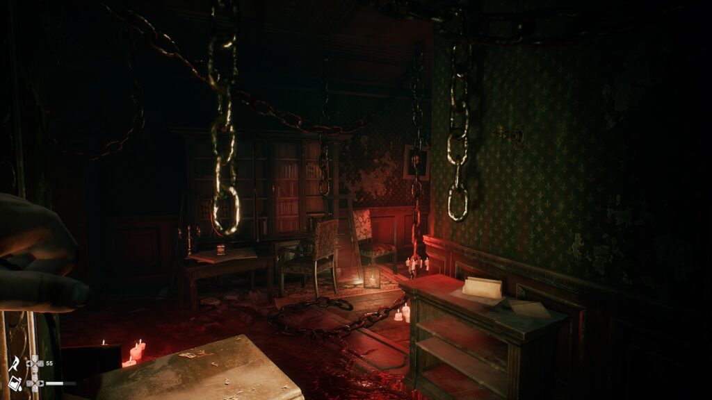 Bloody torture chamber inside a hotel room.