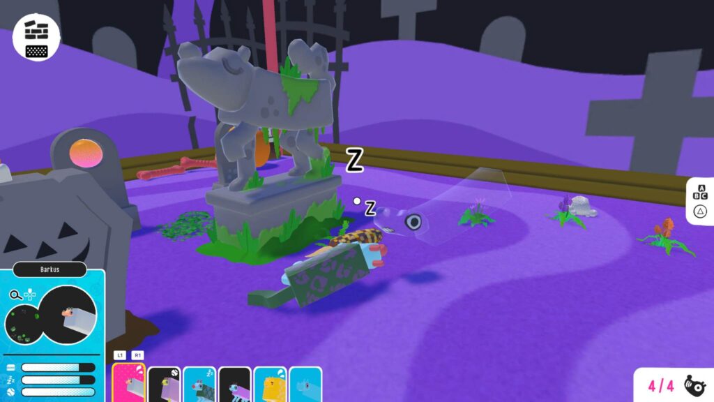 An in-game screenshot from Wobbledogs on PlayStation 4 showing a living Wobbledog interacting with a ghost Wobbledog.